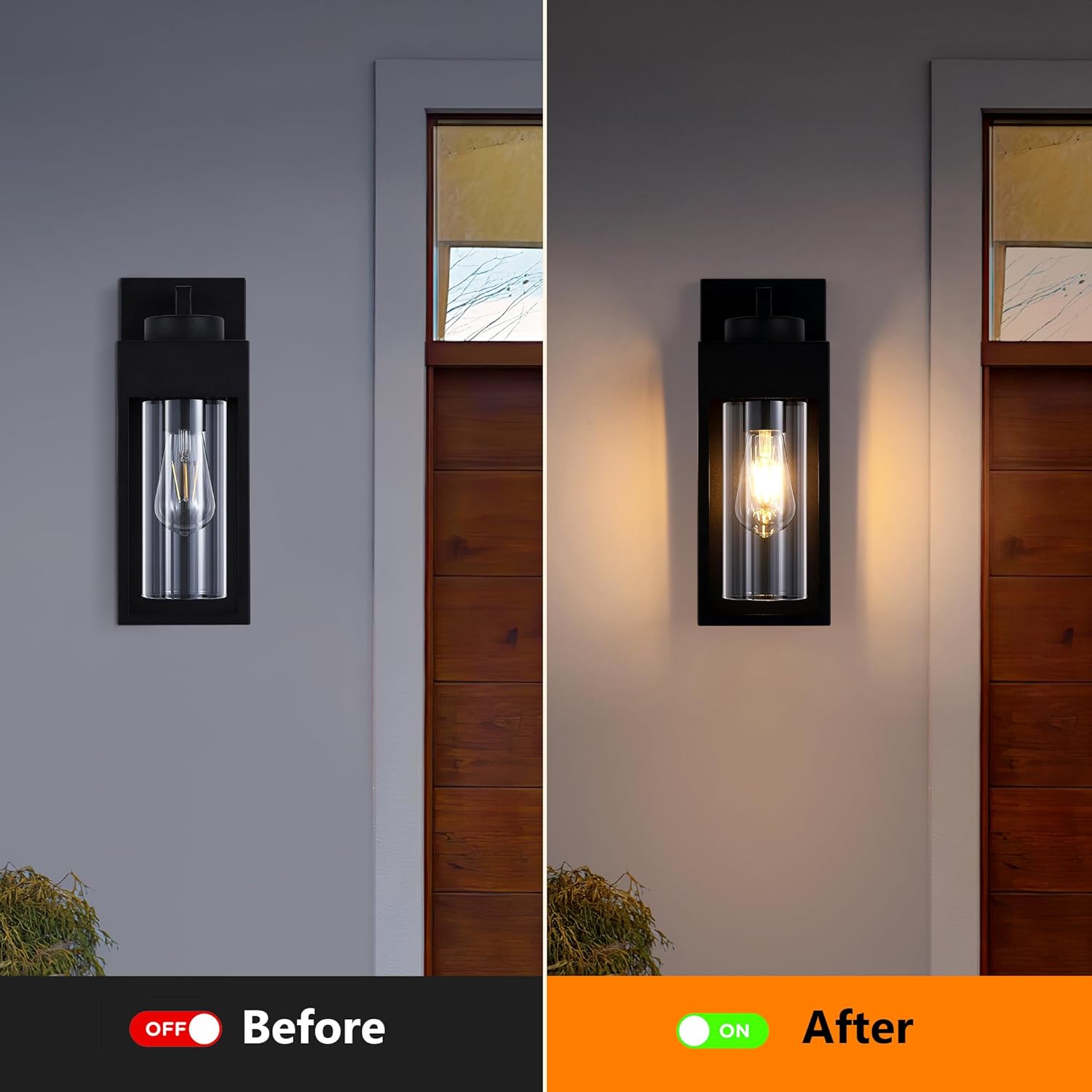 DAKAFUL 2-Pack Outdoor Wall Light Fixture, Exterior Porch Light with E26 Sockets &Glass Shades, Modern Wall Sconce for House Patio Garage Door