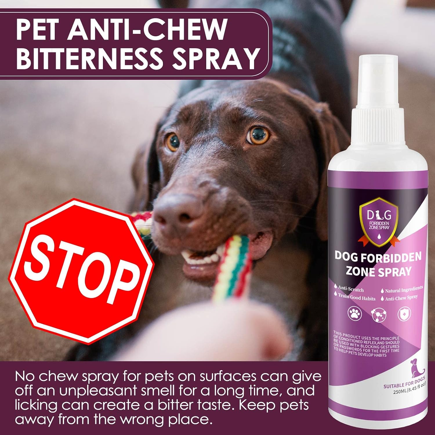 Bitter Apple Spray for Dogs to Stop Chewing - 250ML 8FL/OZ, Cat Repellent Outdoor - Prevent Licking, Marking, Chewing - Anti Chew Deterrent No Chew Spray, Stay Away from Restricted Areas