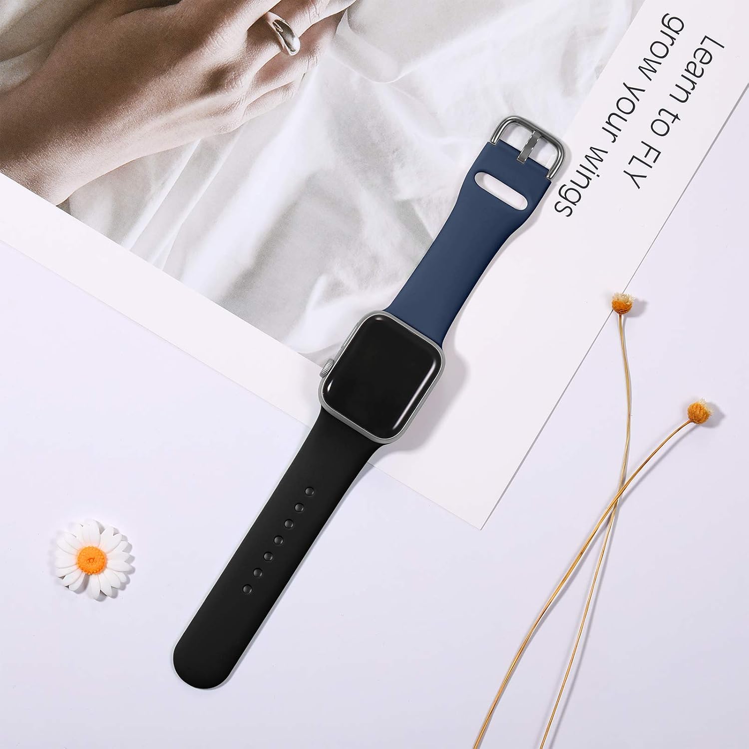 Dirrelo Compatible for Apple Watch Bands 40mm 38mm Series SE 6 5 4 3 2 1 Strap, Soft Silicone Replacement Sport Wrist Band for iwatch Band Women Men, Small Black & Dark Blue 2-Pack
