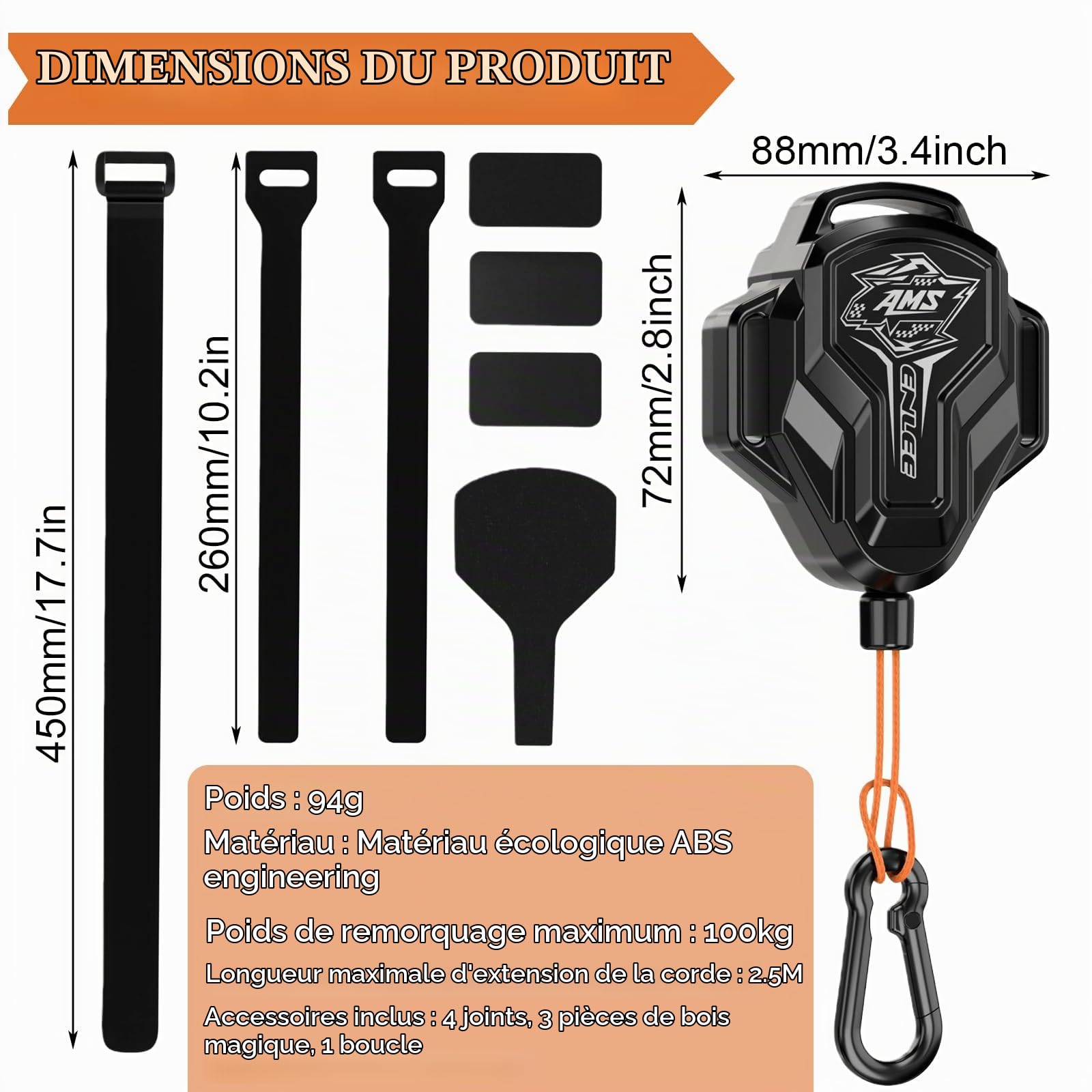 Corde de Remorquage pour Vélo Enfants, Corde de Traction Rétractable 2,5 M, Corde de Remorquage pour Parents-Enfants, Capacité 100 kg
