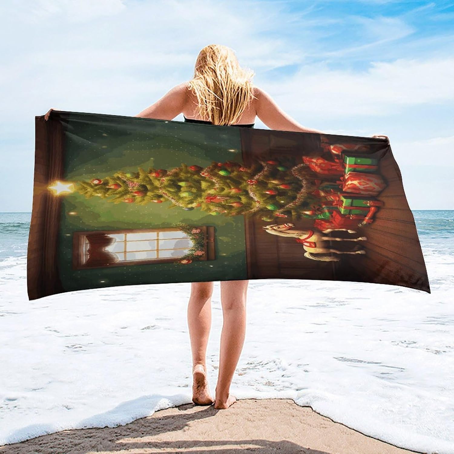 Christmas Tree Towel Vacation Accessories Essentials Soft Lighterweight，Bath Towel for Adults Women Men，Bath Towels Gift for All Occasions, Machine Washable.