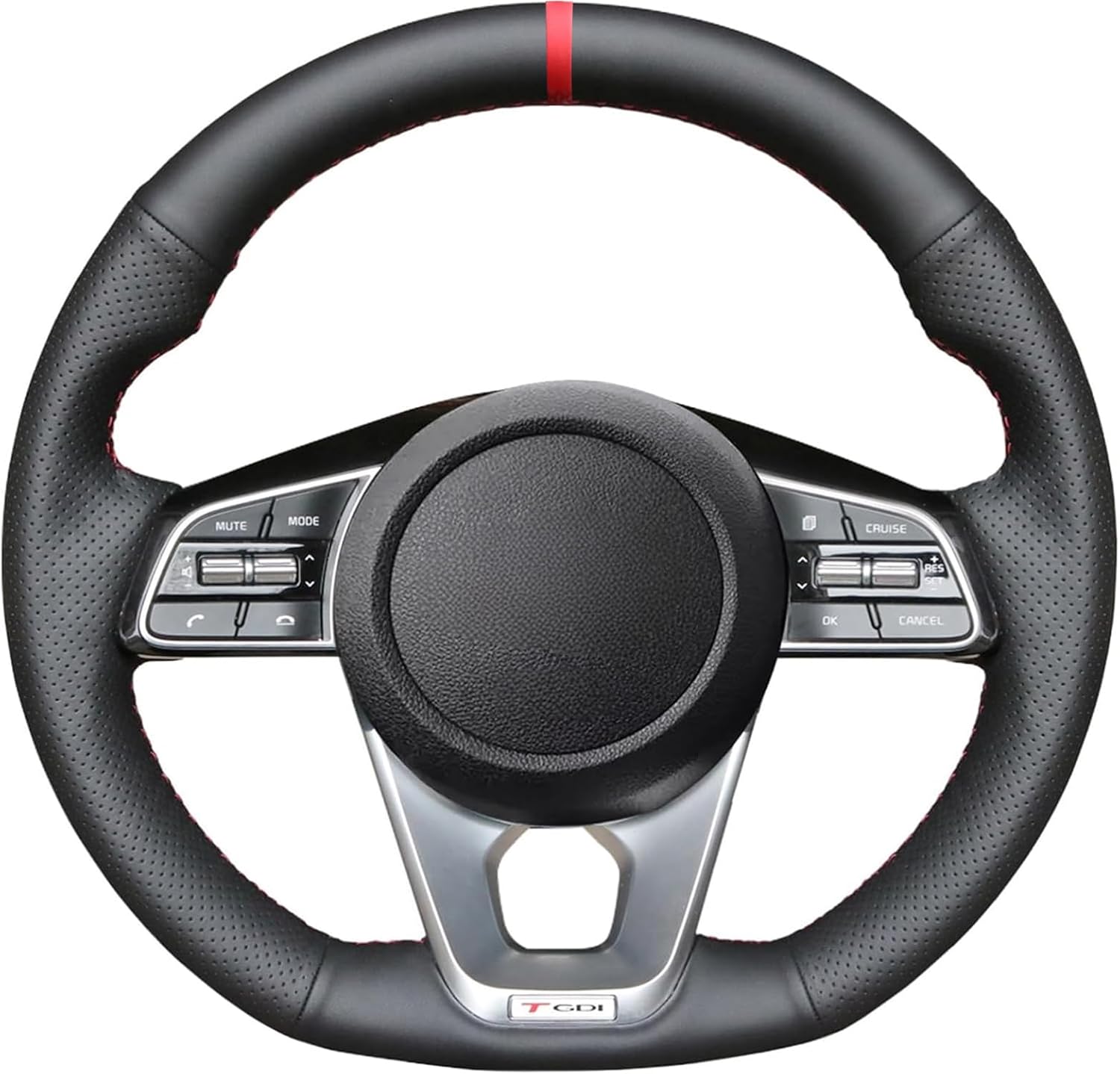 Black Genuine Leather Steering Wheel Cover for Kia K5 Optima 2019 Cee'd Ceed GT 2019 Forte GT 2019 Sportage 2019 2020 Proceed GT Cee'd Ceed GT-Line Car Custom Stitched Interior Accessories