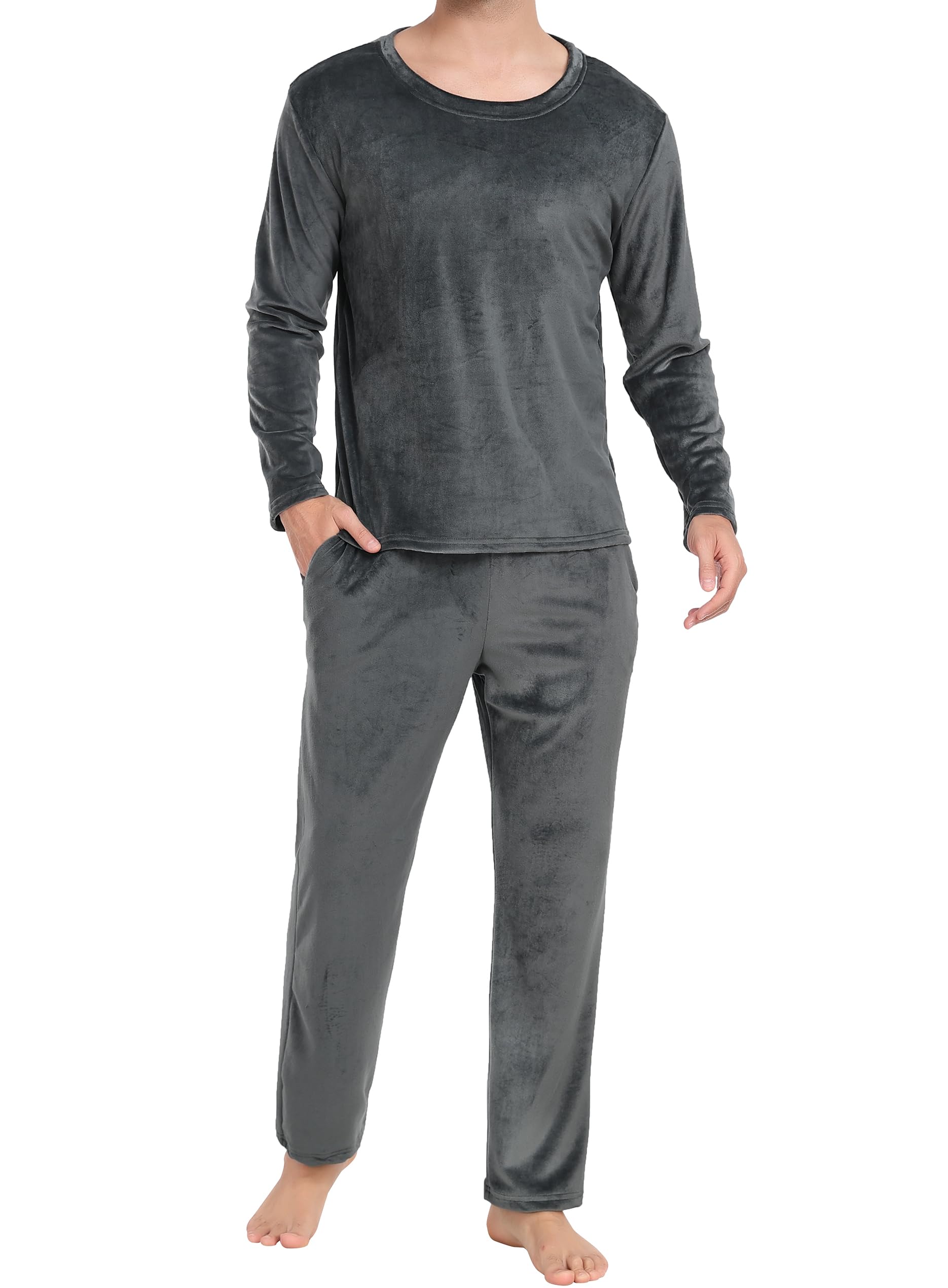 Lovasy Pijama Hombre Invierno Terciopelo Polar Conjunto Mangas Largas Cálida Pijamas con Bolsillos