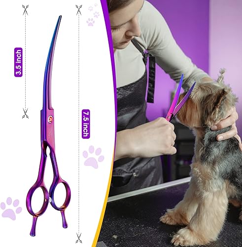 Miniatura 6 de JASON Tijeras curvadas para perros - Tijeras de aseo para mascotas de 19 cm con mango ergonómico de acero inoxidable japonés para perros, gatos y