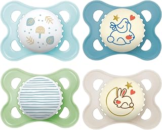 MAM Original Glow-in-the-Dark Pacifiers 0-6 Months, SkinSoft Silicone Newborn Binky, Orthodontist-Approved, BPA-Free, 4 Pack, Made in Europe