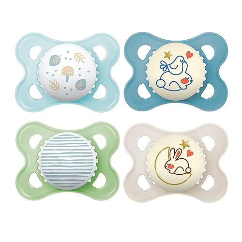 MAM Original Day & Night Pacifiers, Binky Pacifier for 0-6 Months, BPA-Free Silicone, Glows in The Dark, Best for Newborn Babies, Developed with Medical Experts, 4 Count Binkies - Artic Blue / Ivory - 4 Count (Pack of 1)