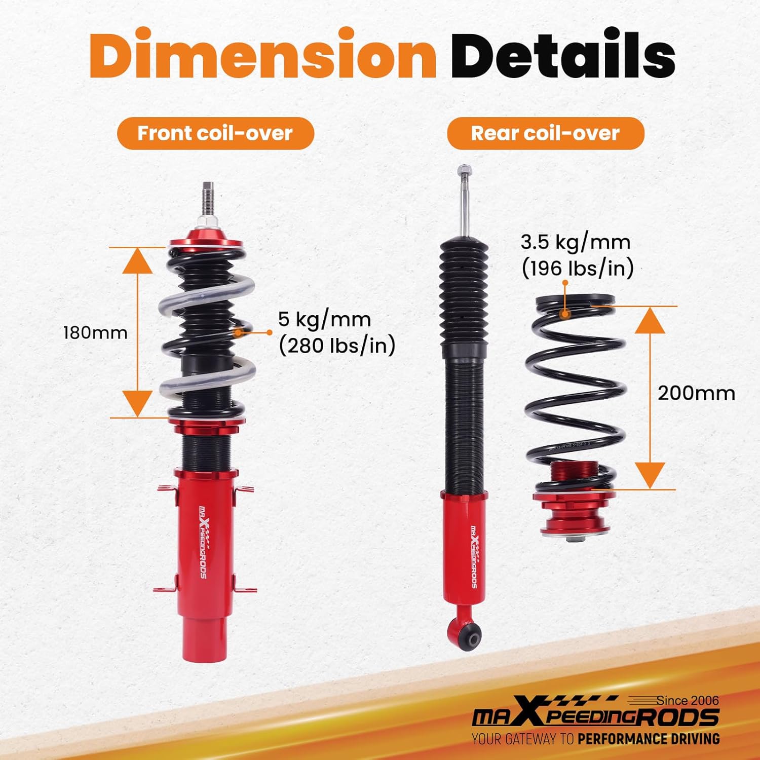 maXpeedingrods Coilovers for VW Golf MK4 FWD 1997-2006, for VW Jetta/Bora MK4 FWD 1999-2006, Beetle MK4 FWD 1998-2010, Height Adjustable Coilovers Suspension Kit, Preset Damping Lowering Kit Red
