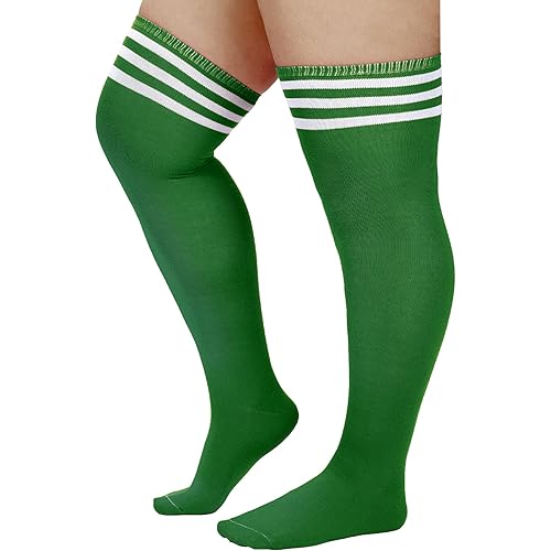 Zando Women Plus Size Thigh High Stockings Over the Knee Thin Tube Socks Long Sport Tights Casual Striped Leg Warmers