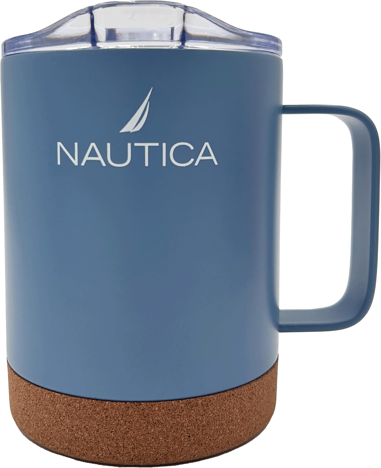 NAUTICA Insulated 12 oz Stainless Steel Mug with Spill-Resistant Lid & Cork Base, Hot or cold beverages. (Med Blue)