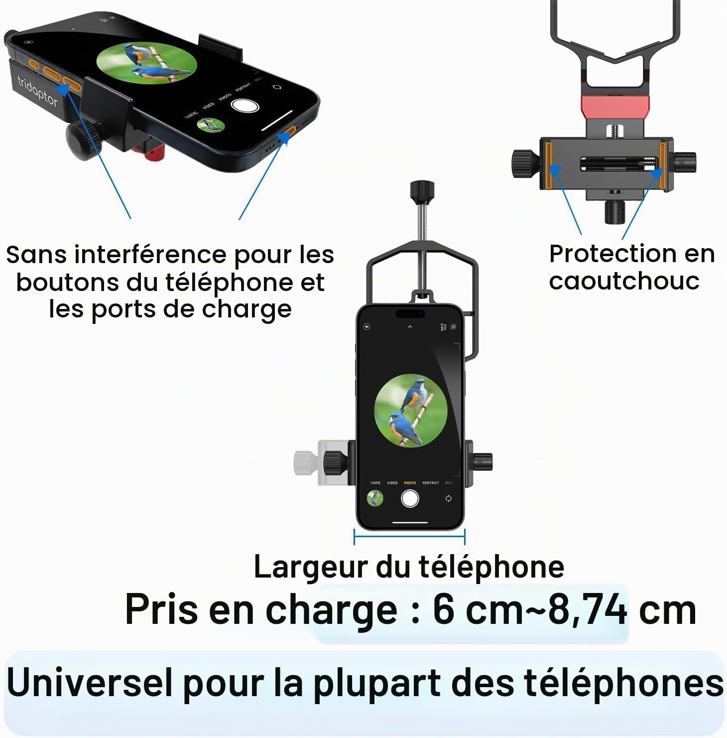 Adaptateur numérique Universel de Haute précision à 3 Axes : TRIDAPTOR Support en métal pour connecter Smartphone au télescope télescope Microscope monoculaire jumelle (tridaptor sans Bluetooth)