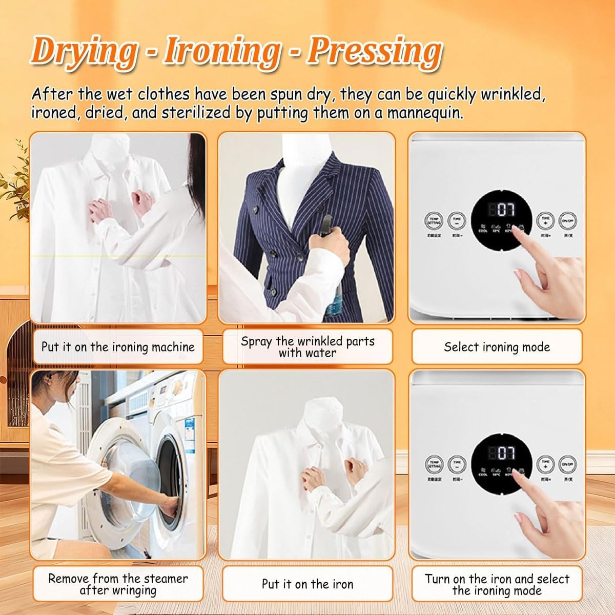 Hands-Free Automatic Ironing Machine,1400W Touch Type Humanoid Automatic Ironing Machine with Aromatherapy Tank,360° without Blind Spots Drying/Ironing Machine,8 Minutes Quick Ironed Dry