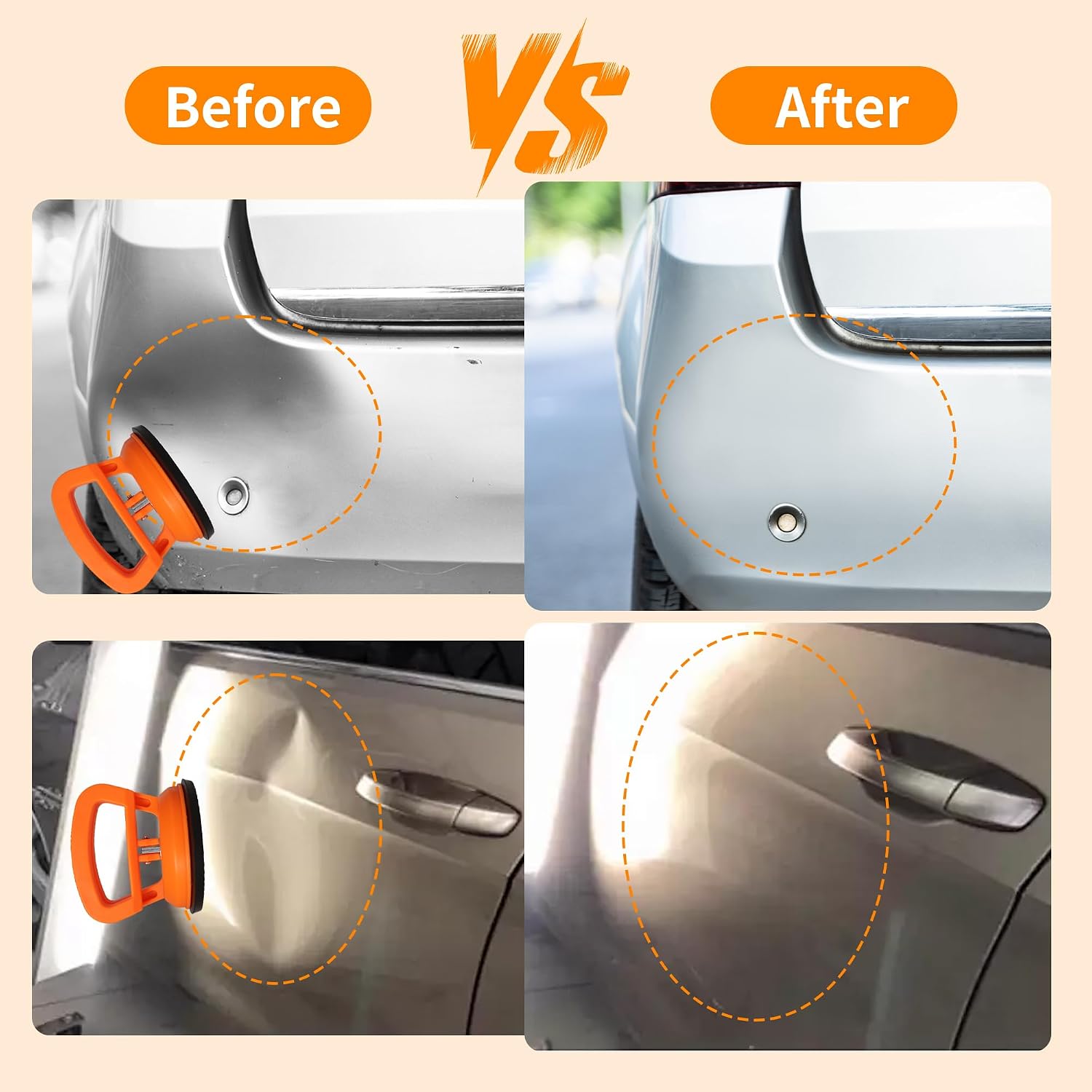 Dent Puller Kit – 10 PCS Car Dent Repair Tool, Suction Cup Paintless Dent Removal with 110lbs & 30lbs Pullers + Coral Glove, Towel, Sanding Paper & Scratch Wax for Hail Damage & Door Dings