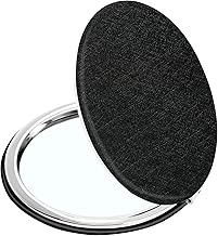 Elegant Compact Vanity Makeup Mirror for Men Women Girls, Black Round Travel Cosmetic Mirrors for Pocket Purse Wallet Handbag, Portable 1X/2X Magnifying Handheld Beauty Mirror Double-Sided