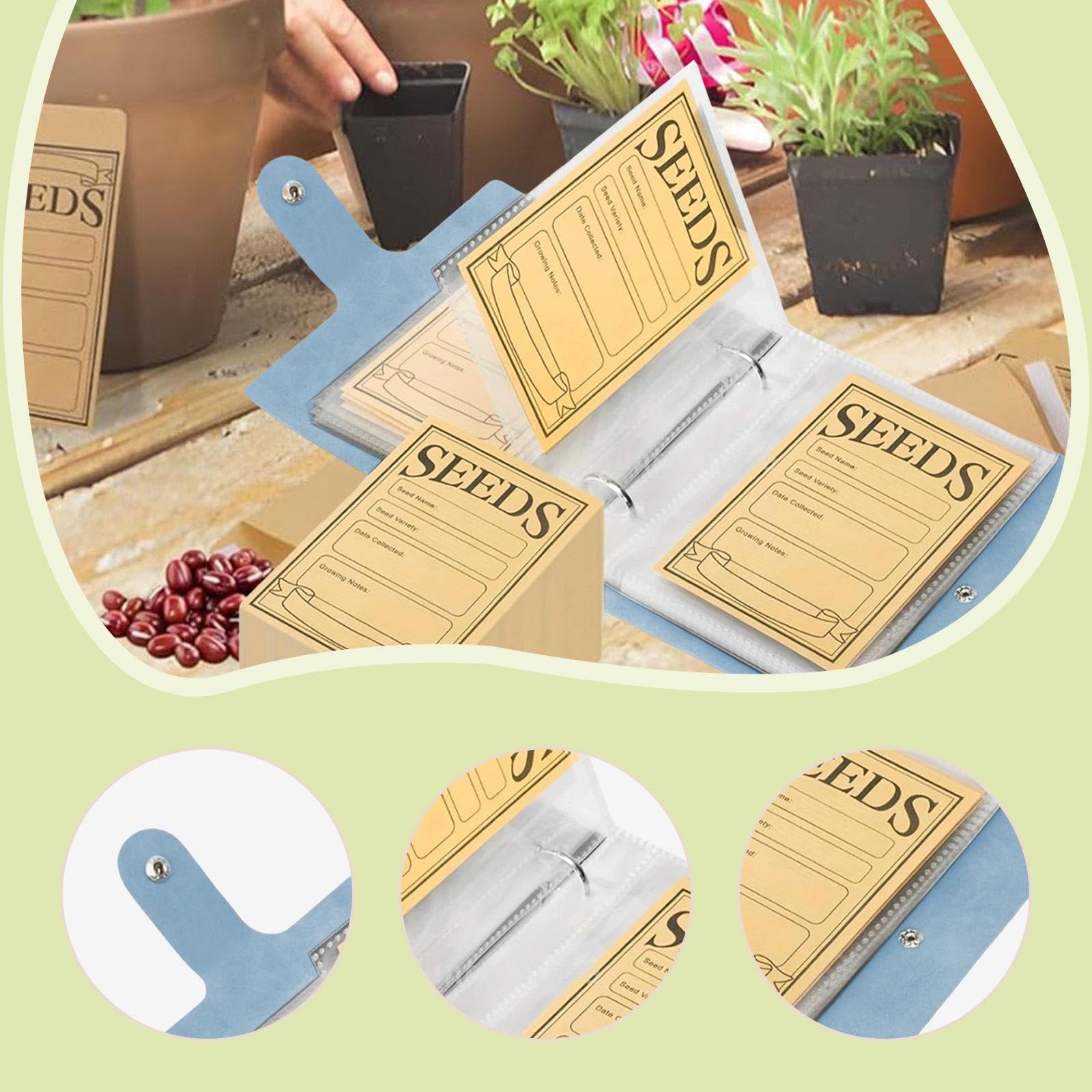 ＡＷＨＡＯ Ordner zum Aufbewahren von Pflanzensamen mit 50 Umschlägen zur Samenaufbewahrung. Multifunktionaler Garten-Aufbewahrungsorganizer für kleine, Blau Stationery & Office Supplies