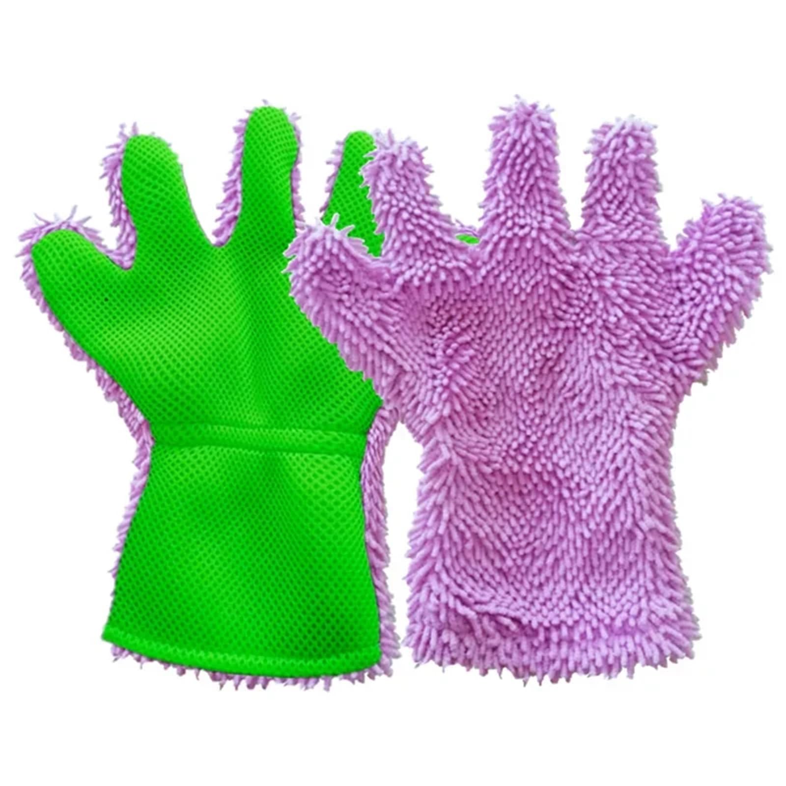 WWYYZAYC Microfiber Car Washing Gloves Cleaning Tool Detailing Removal Mitts 5-Finger Wash Glove(Purple,2pcs)