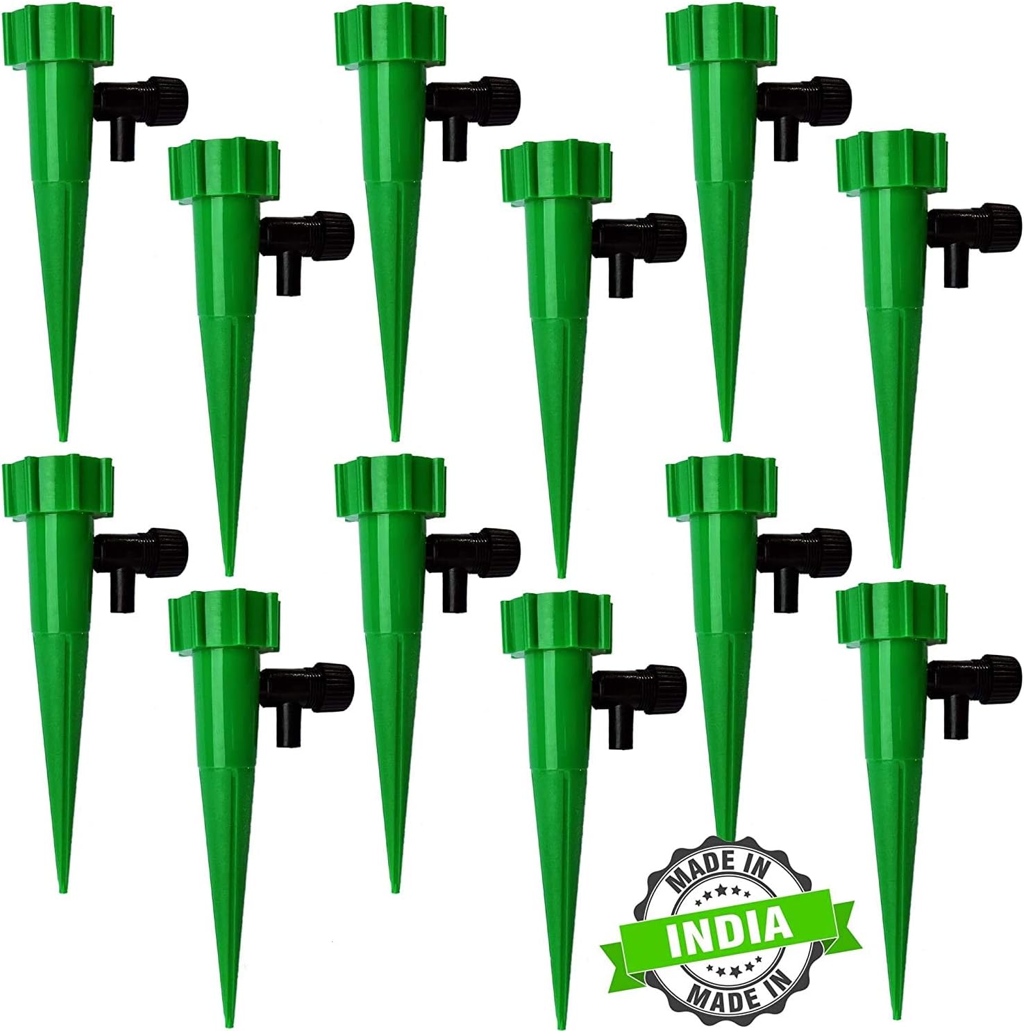Techhark® Plant Self-Watering Spikes, 12-Pack, Automatic Drip Irrigation System for Indoor and Outdoor Plants, Green