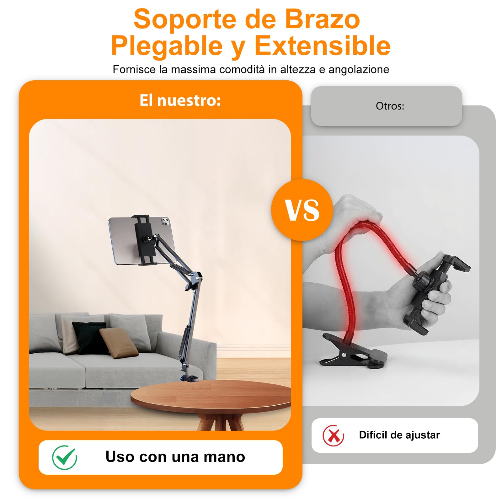 Soporte Tablet Cama, Soporte para Tablet Rotación de 360°, Apto para Teléfonos Móviles o Tabletas de 4,7 a 13 Pulgadas, Apto para Sujetar Superficies Planas con un Grosor Máximo de 6,5 cm