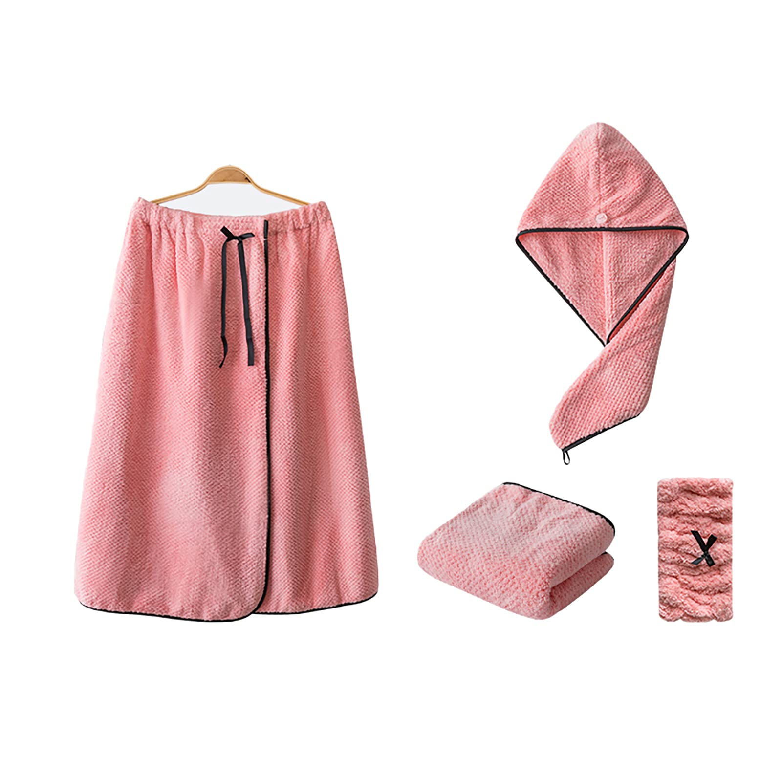 Serviette à cheveux et drap de bain en coton rose avec gant de toilette absorbant