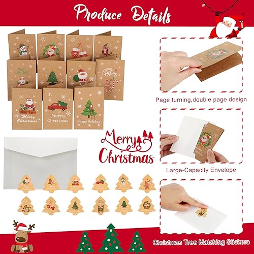 Miniatura 3 de Crtiin Paquete de 240 tarjetas de felicitación de Feliz Navidad con sobres y calcomanías de 2.8 x 4.1 pulgadas, mini tarjetas de Navidad a granel de