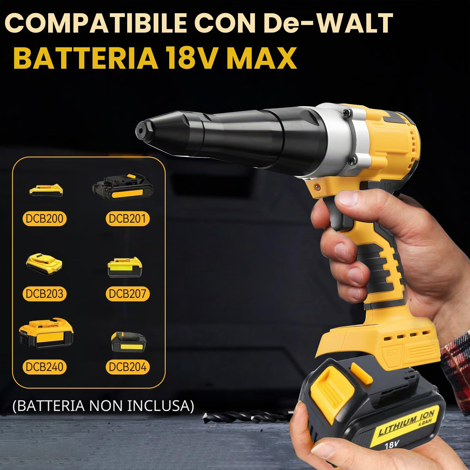 Rivettatrice senza fili compatibile con Dewalt 18 V (senza batteria), pistole elettriche automatiche con 40 rivetti per rivetti da 1/8", 5/32", strumento per rivetti senza spazzole per metallo