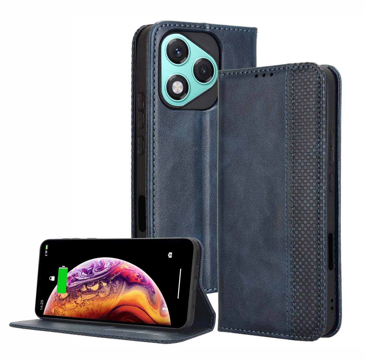 Custodia Honor 400 Lite FANFO – Portafoglio In Pelle PU Con Chiusura Magnetica E Blocco RFID, Blu - 2