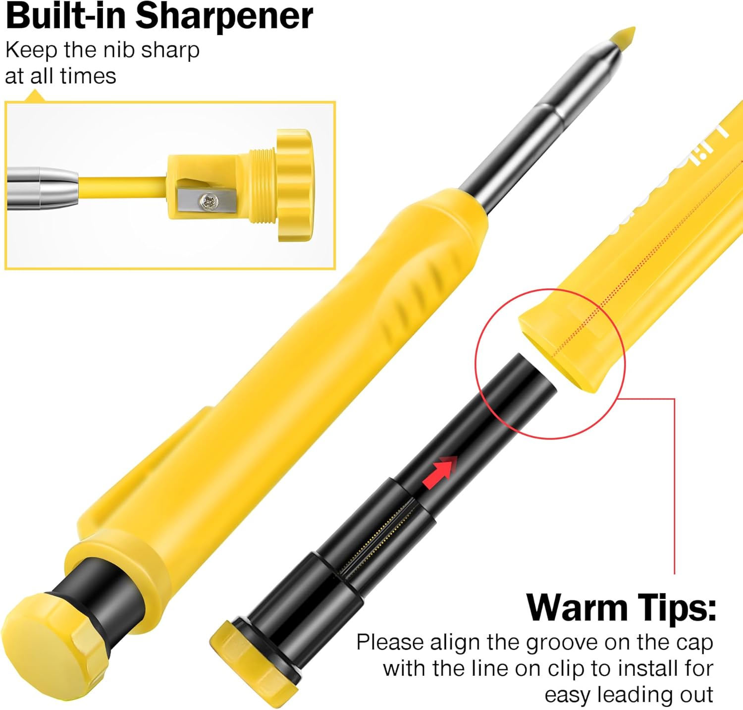 Solid Carpenter Pencils with Pencil and 18 Refills, Long Nose