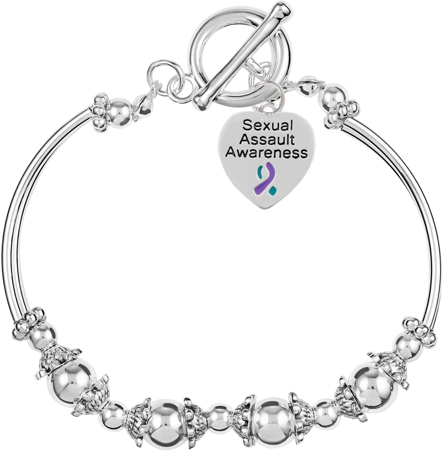 Teal and Purple Ribbon Awareness Bracelet for Sexual Assault Awareness | Support Jewelry for Advocates & Survivors