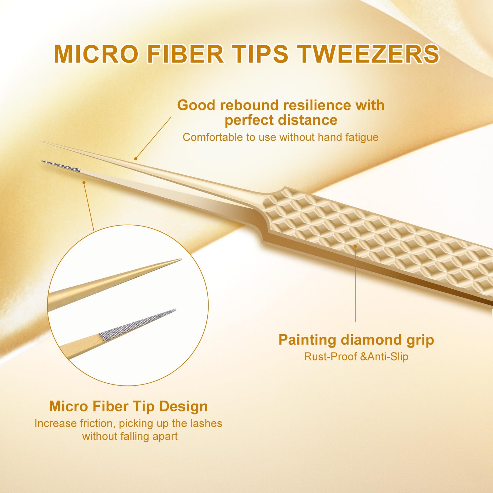 NAGARAKU Precision Fiber Tip Tweezer for Eyelash Extensions Diamond Handle 5cm Slim Tweezers Tip Anti-Static Anti-Slip Stainless Steel Pointed Separate Eyelashes Straight Tweezers with Box(AG-01) - Image 3