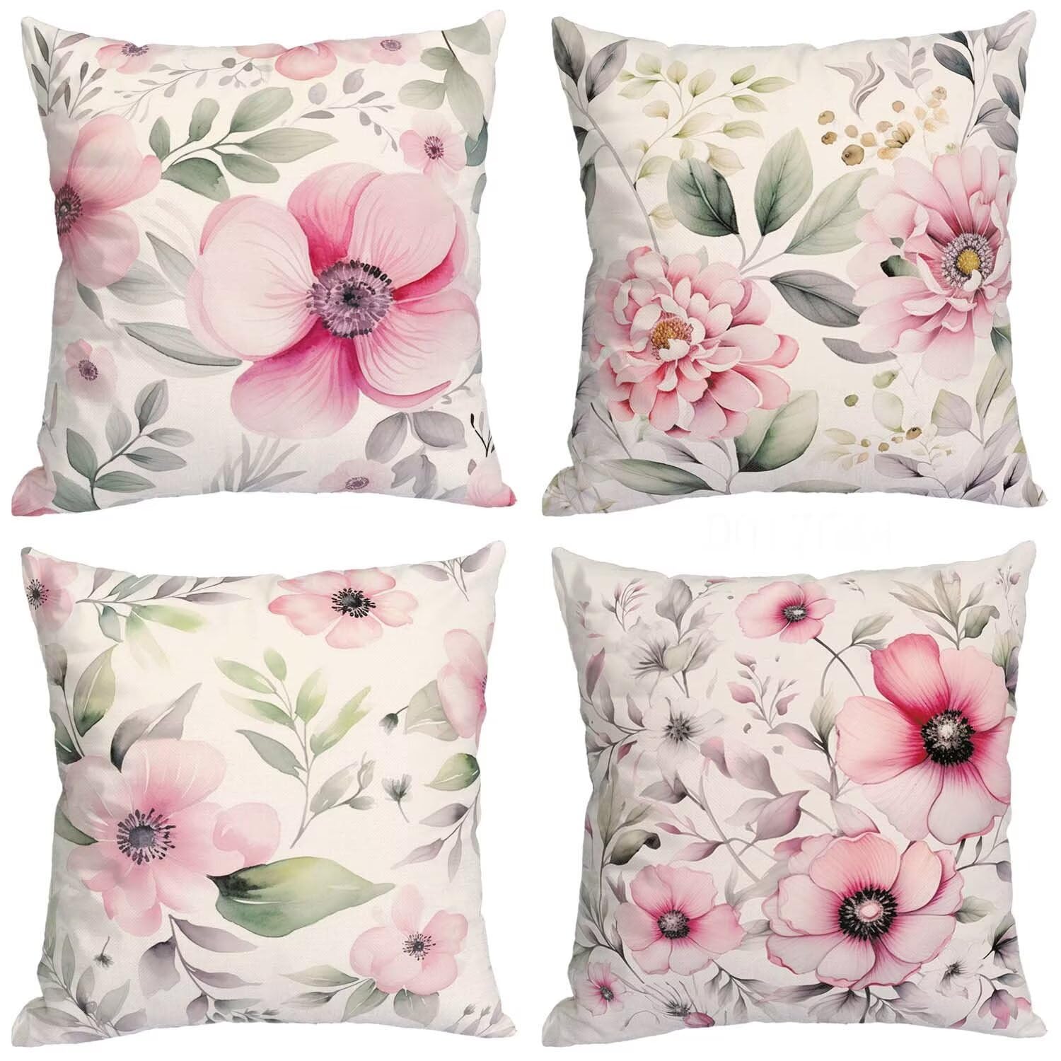 Fundas Cojines SuavesBlanco Fundas Cojines Cuadradas Suaves Funda Almohada Cojines Suaves Sillas Jardin para Oficina Jardín Cama Sofá Banco Interior o Exterior Juego de 4 Funda Cojin Flor mu-419