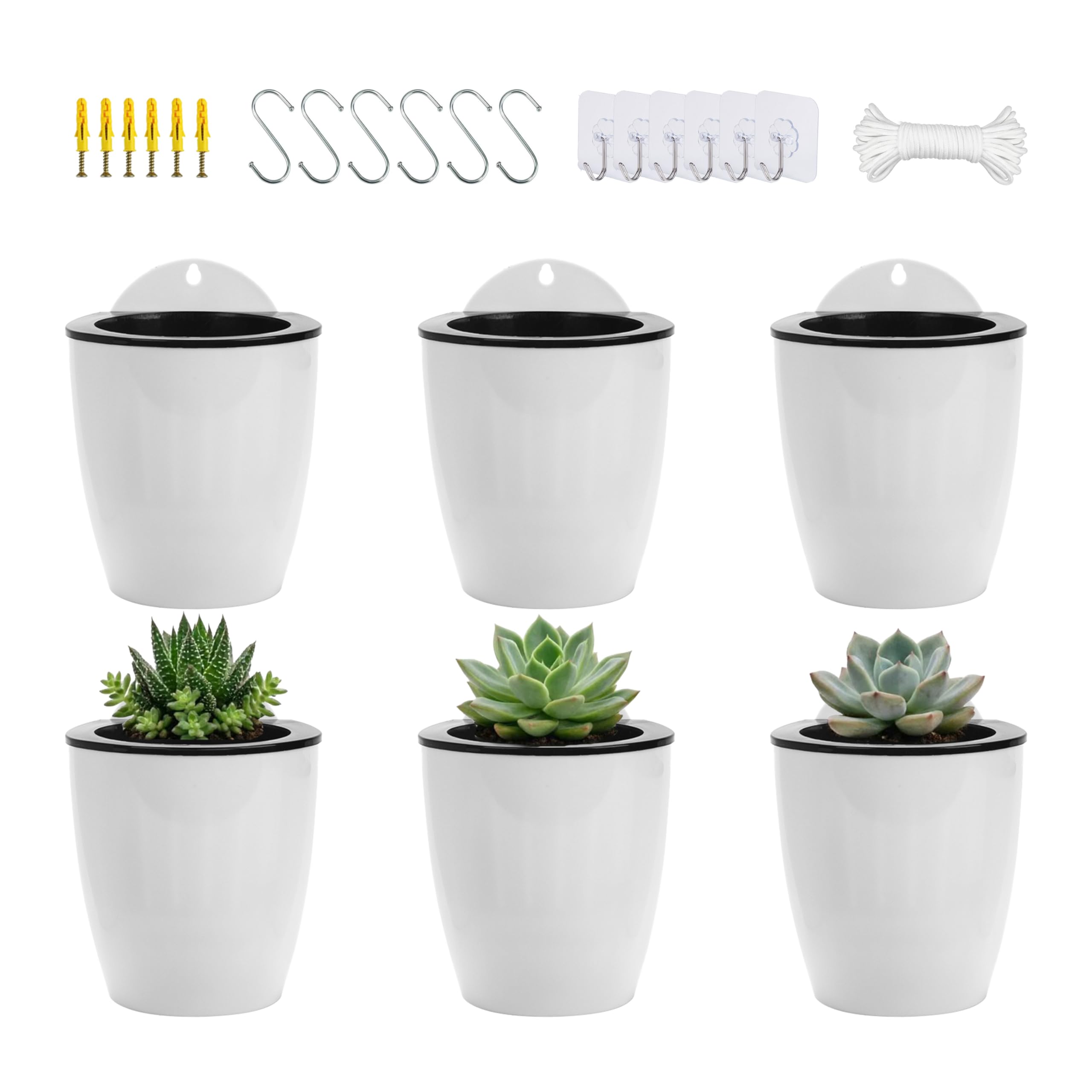 ORIMERC 6er-Set Selbstwässernder Blumentopf Wand hängende Selbstbewässerungstöpfe Küche Kräutertopf Wandtöpfe Pflanze innen Wasserspeicher Pflanzgefäße Kräutergarten Balkon vertikal Wandmontage weiß Garten