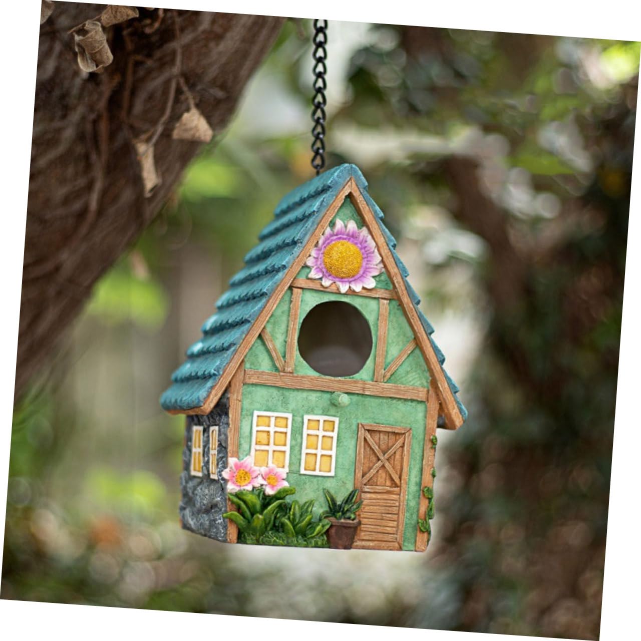 VILLCASE Nido de Pájaro Colgante de Resina Estilo Rústico, Lugar Cálido y Protegido para Aves, Fácil de Colgar, Decoración para Jardín Exterior y Patio