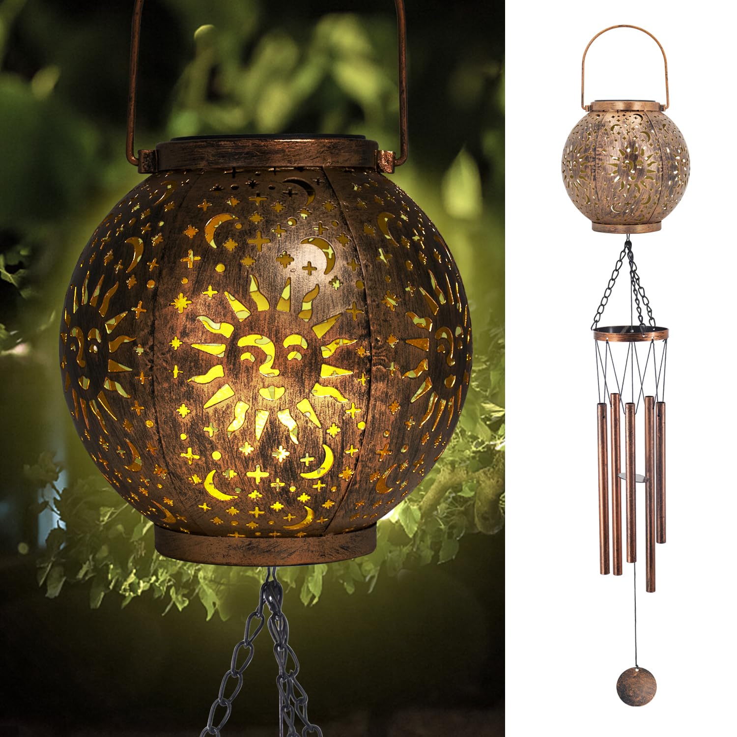 Astarin 35“ Sun and Moon Solar Wind Chimes for Outside Hanging Led Solar Lights Outdoor Garden Lantern Decorative as Gift for Women mom Grandma Best Friends' Birthday Gift