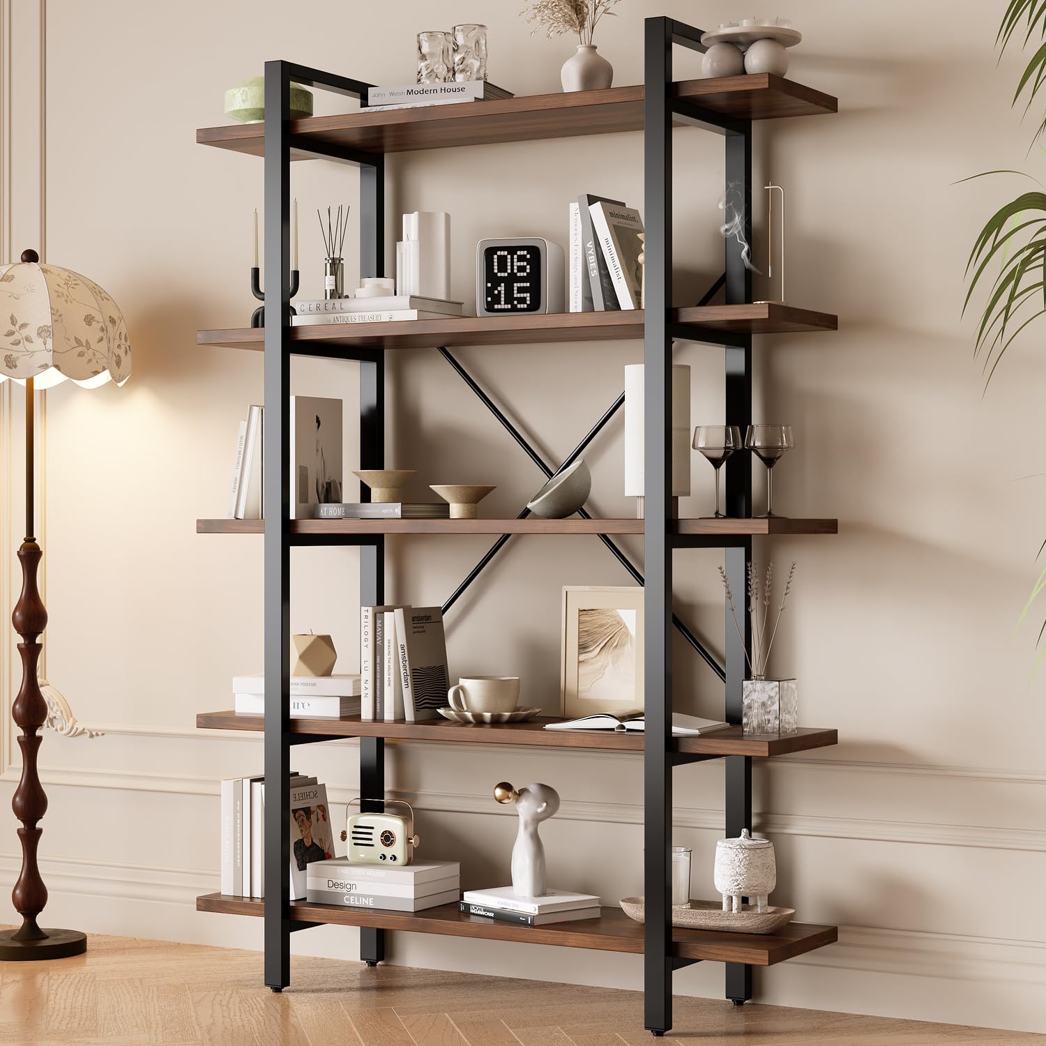 Amazon.com: LZ-DONGMAN Bookshelf, Industrial Style Bookcase, Book