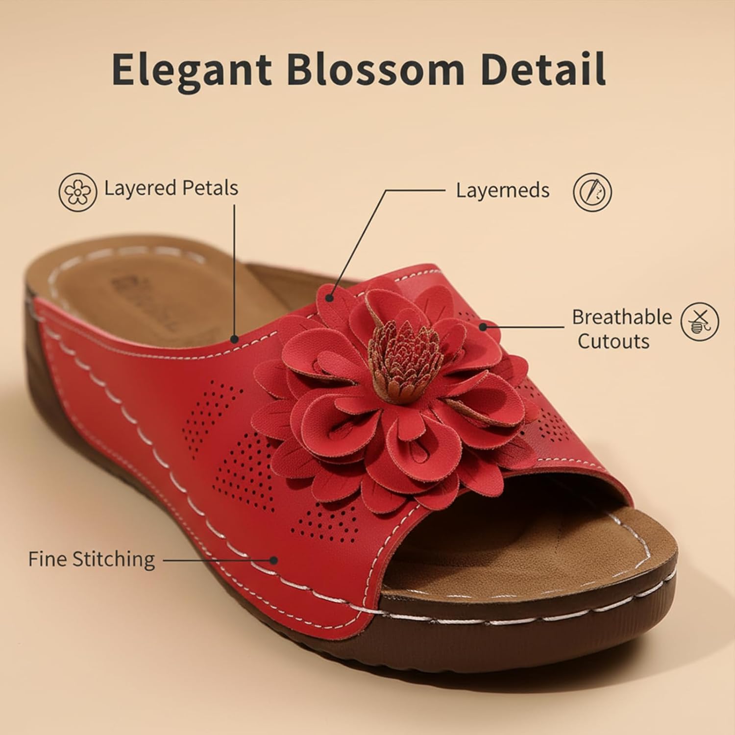 RiceelSor Womens Dressy Flower Orthopedic Wedge Sandals Casual Comfort Open Toe Platform Sandals,with Arch Support Summer Boho Beach Slides - Image 4