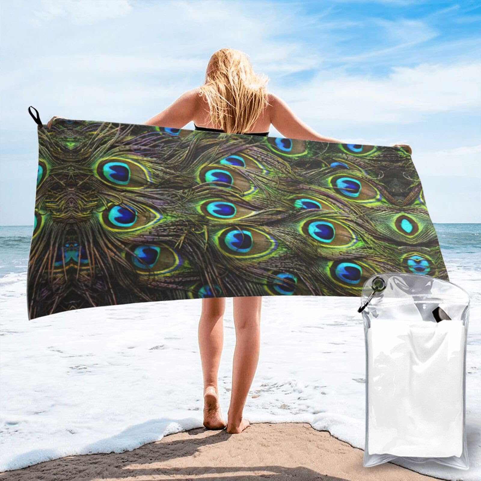 KAPPTYY Fresh Peacock Print Quick Dry Towel Bath Shower Beach Wrap For Gym Vacation Adults