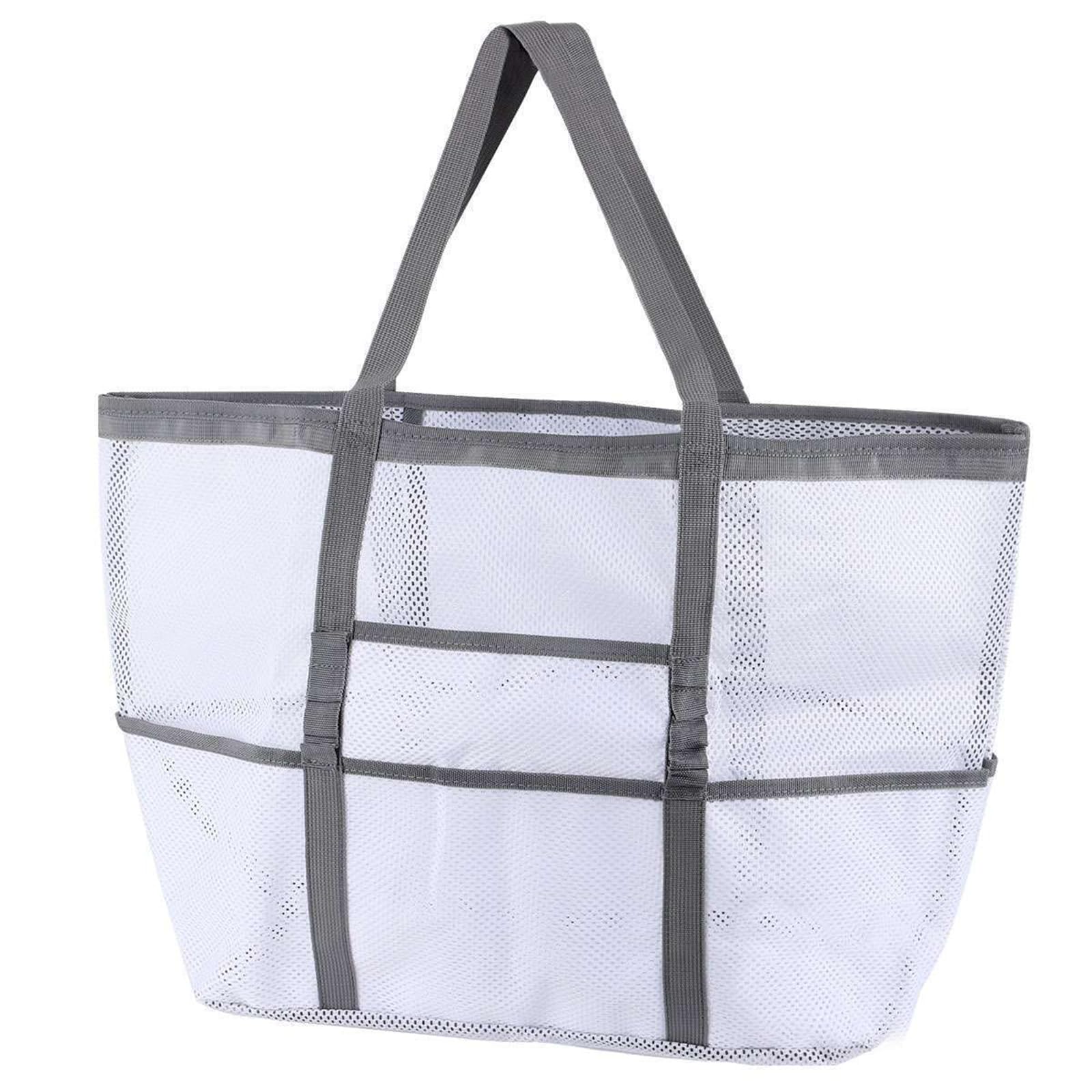 Alroeehi Beach Bag - Mesh Beach Bag Women's Mesh Beach Tote 9 Pockets Foldable - Travel Pool Vacation Cruise Essentials