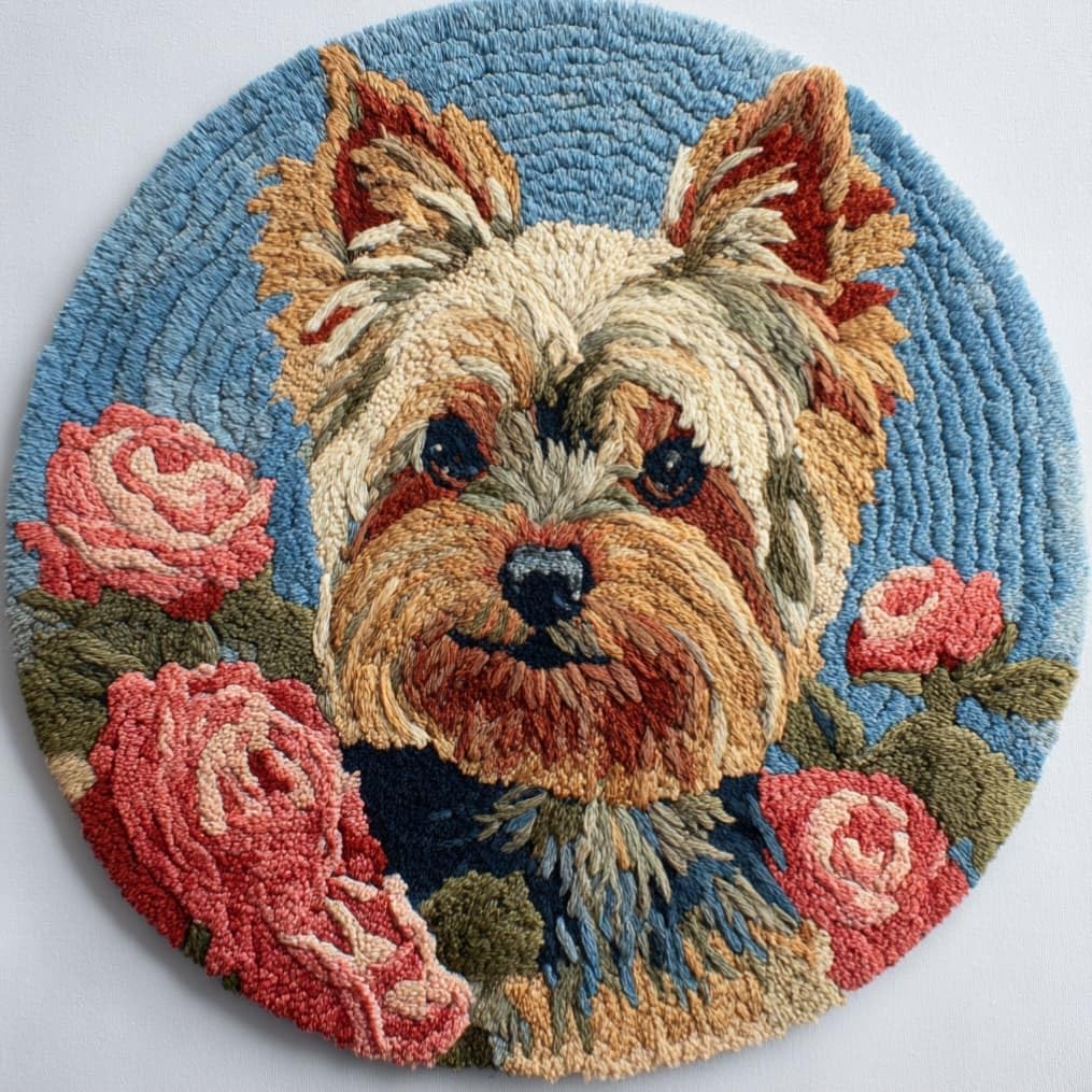 Kitquiver Latch Hook Cushion Kits E Latch Hook Rug Making Kit Yorkshire Terrier 50X50cm