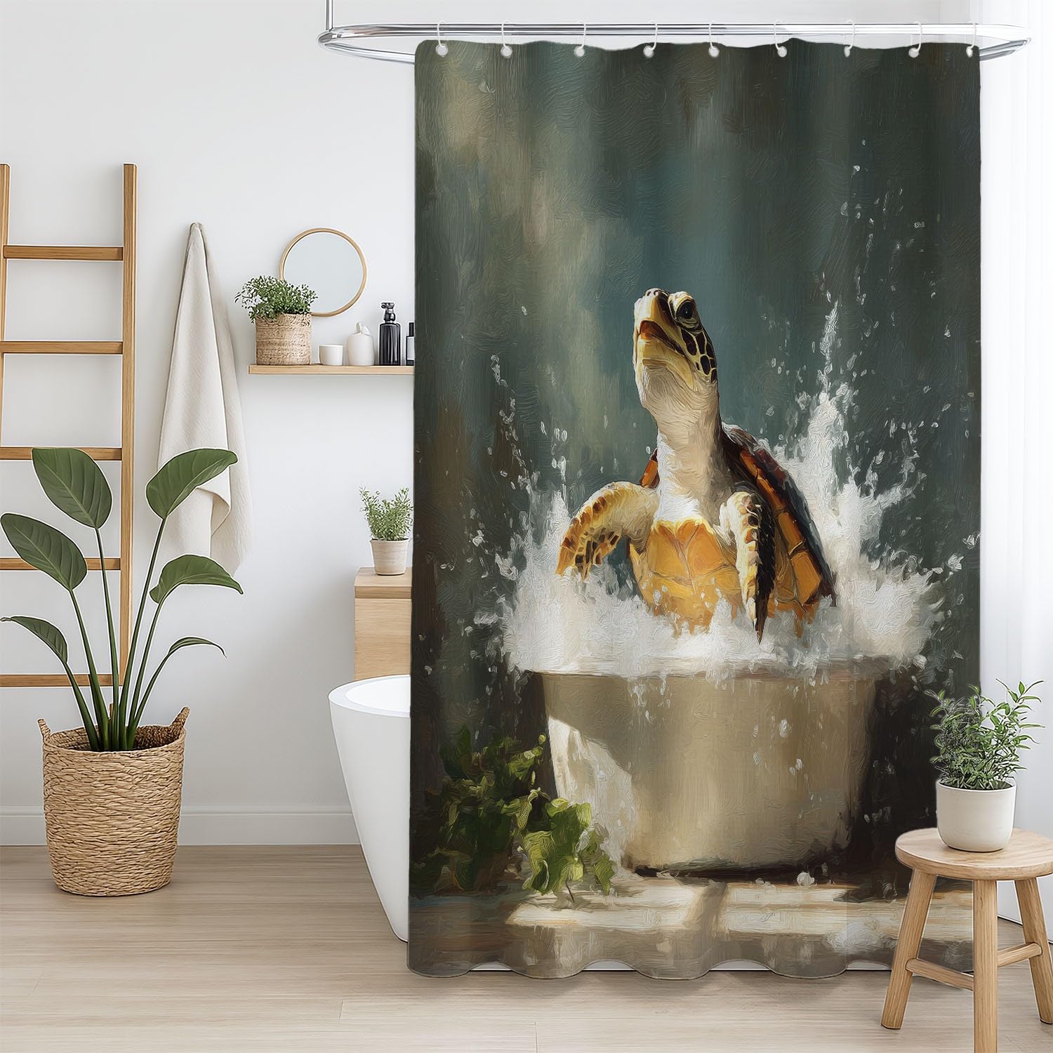 Generico Pittura a Olio Tenda Da Doccia Fantasia Vasca da bagno Niente Multicolore, Tenda Da Doccia Per Bagno, Vasca Da Bagno, Tenda In Poliestere Impermeabile Con Ganci In Plastica, 200 x 200 cm