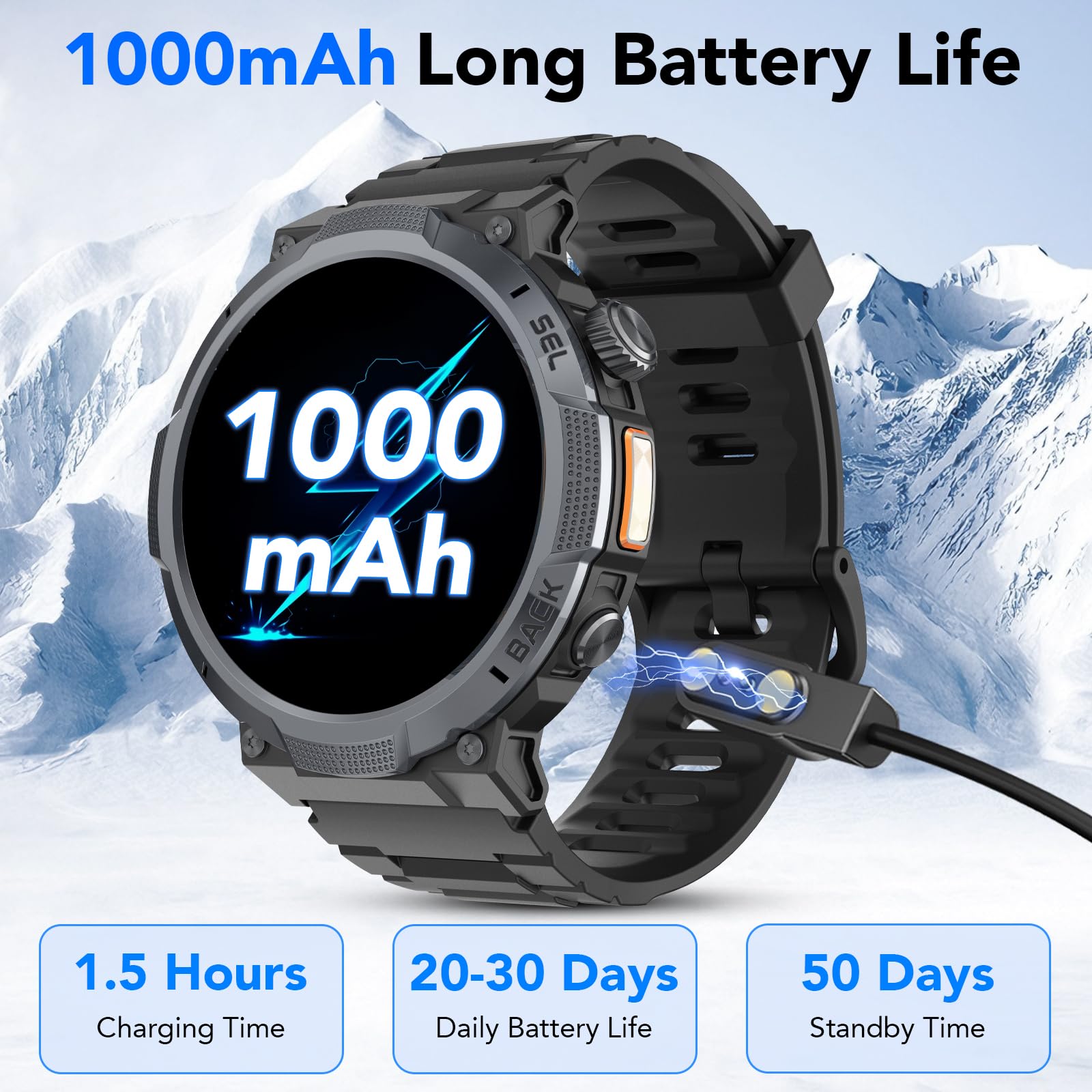 Reloj Inteligente Hombre, Pantalla AMOLED 1,53", Autonomía 30 Días, Reloj Militar Hombre con Llamadas Bluetooth, Monitoreo Frecuencia Cardíaca/Sueño, Impermeable IP68, Más de 110 Modos Deportivos - 4