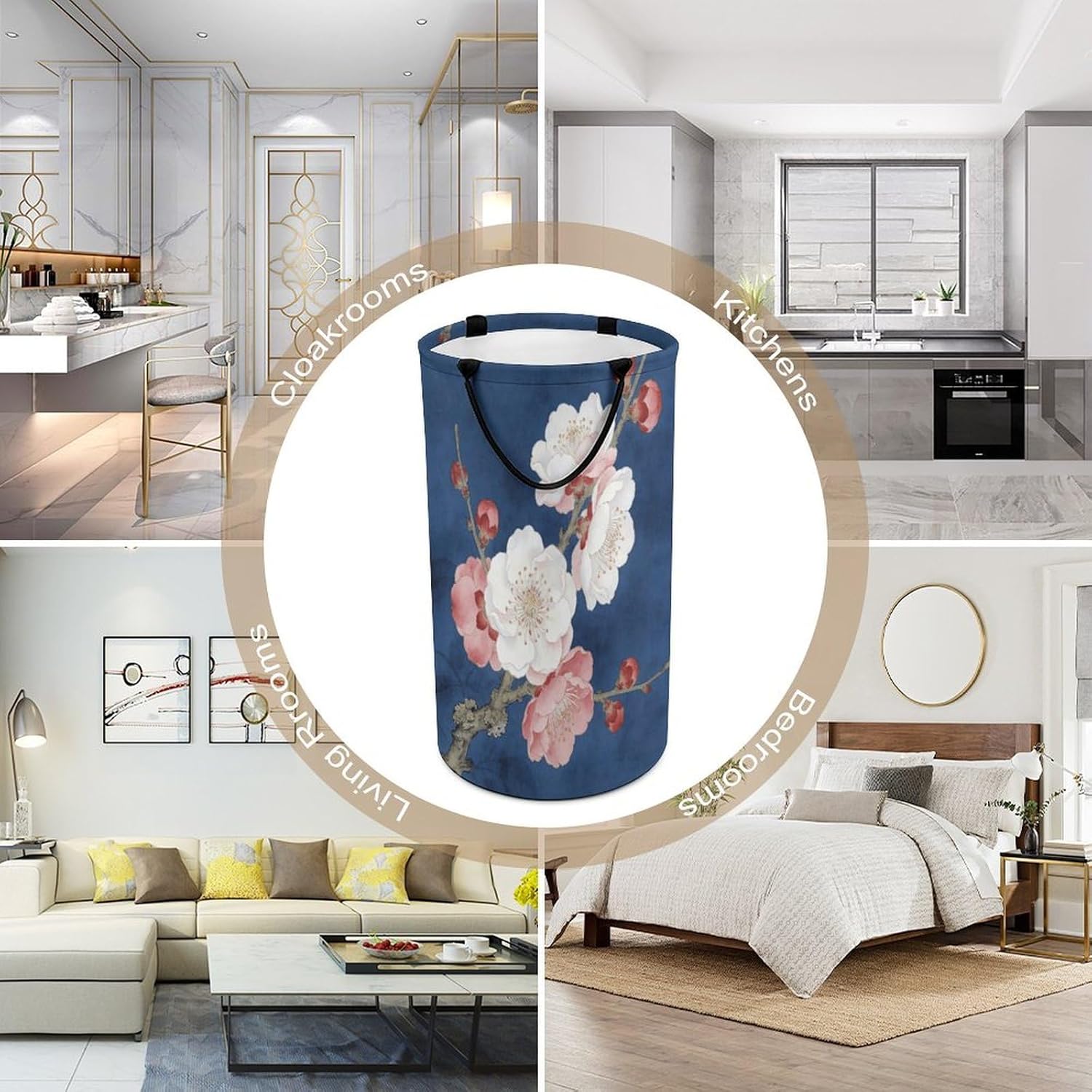 Clear Blue Spring Breeze Laundry Hamper 86L Waterproof Collapsible Clothes Basket with Double Handles Freestanding Foldable Laundry Basket Large Clothes Hamper for Bathroom