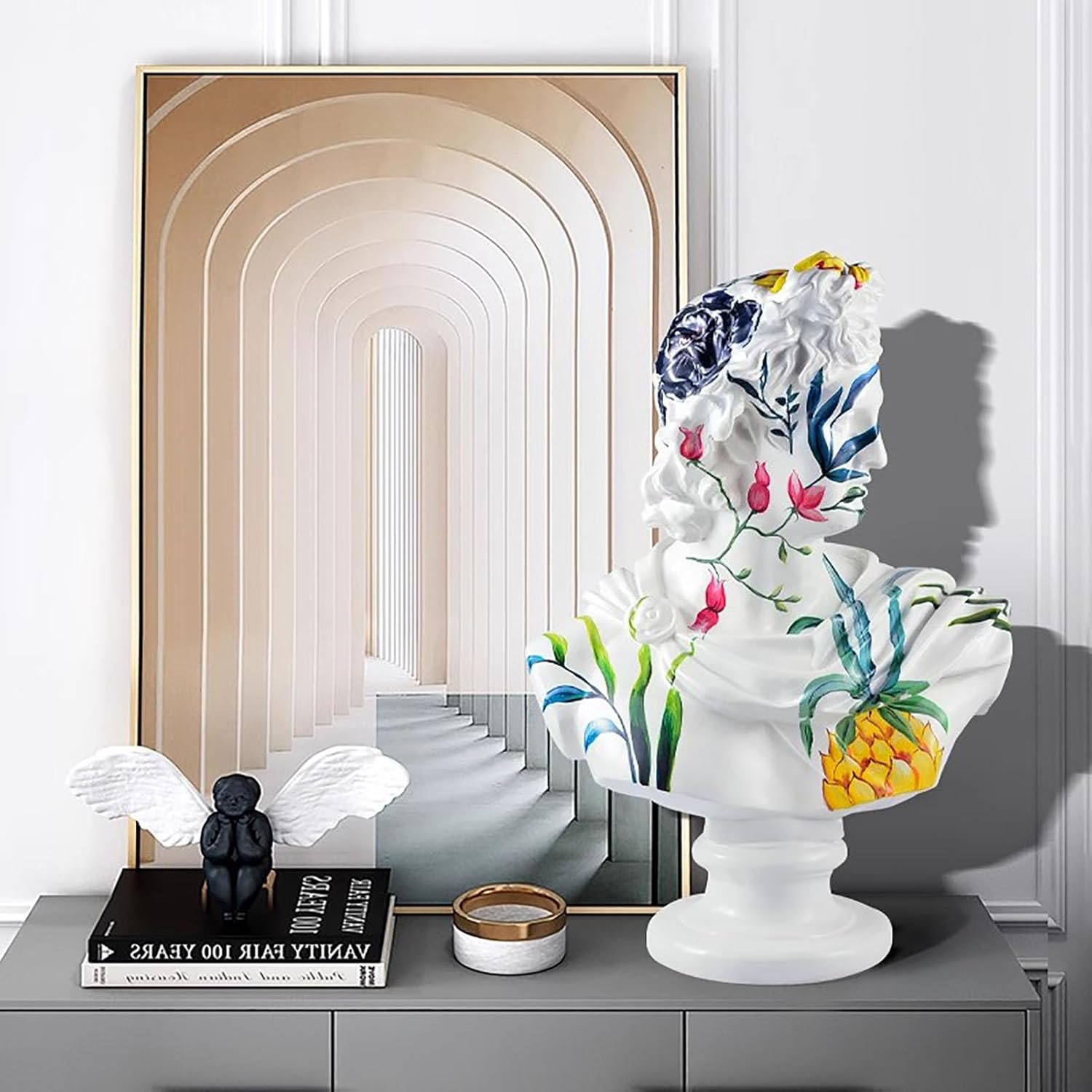 BK&MF Graffiti Art Resin Bust Statue, Large Sculpture with Colorful Drip Paint, Modern Classical Floor Decor Home Accent for Office, Entrance, Living Room,G,Small