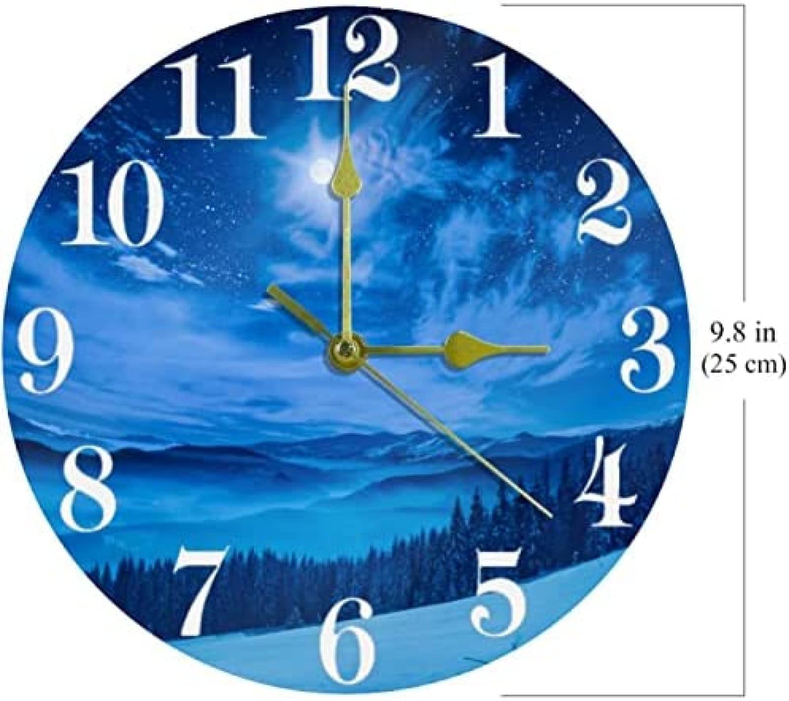 Wall Clock Starry Sky Winter Blue Wall Clock, 10 Inch Silent Non