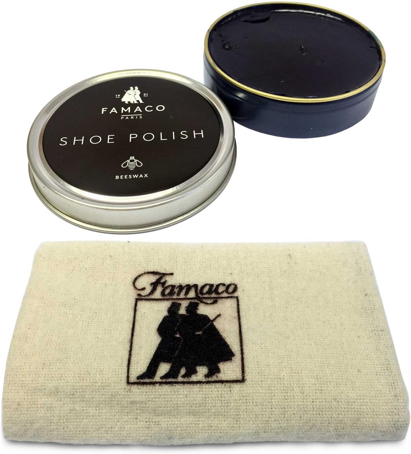 Famaco 50ml Tin Polish & Famaco Cloth | Clean, Shine And Protect Leather Items | Shoes, Bags, Boots and Jackets (Navy)