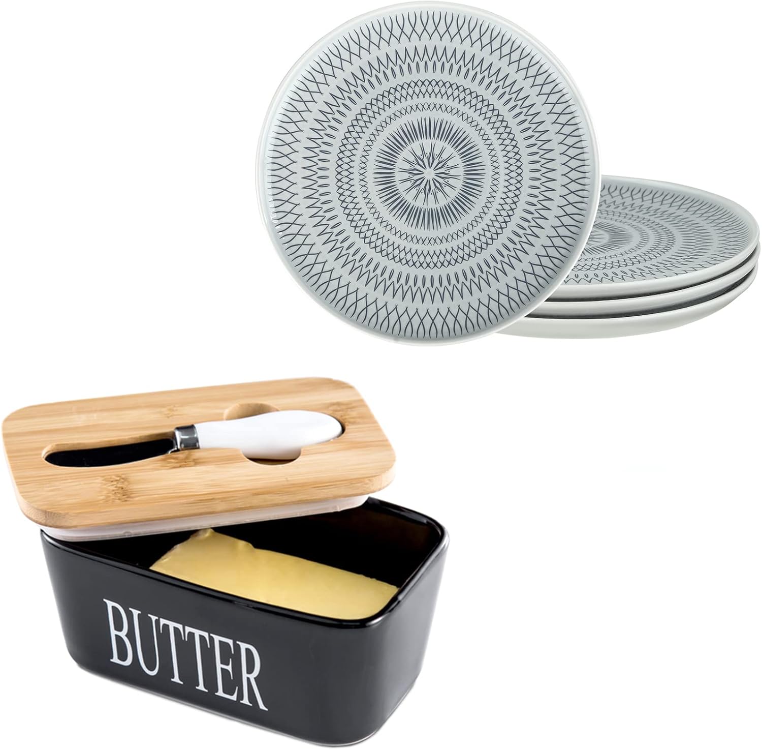 Hasesne Black Butter Dish with Bamboo Lid and Porcelain 10