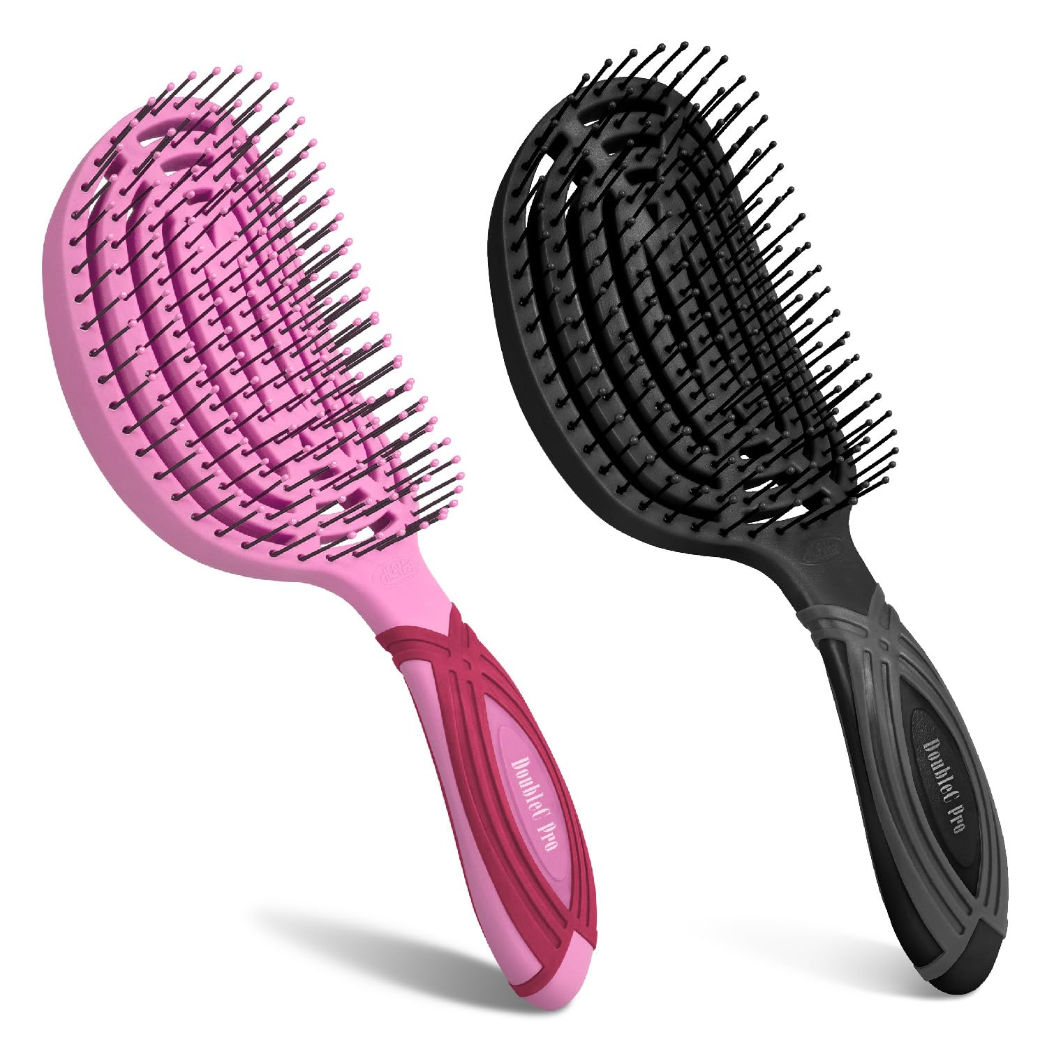 NuWay DoubleC Pro Professional Detangling Hair Brush Set (2 Brushes) – Patented Double Curve Scalp Care Hairbrush for Blow-Dry Styling & Gentle Detangling