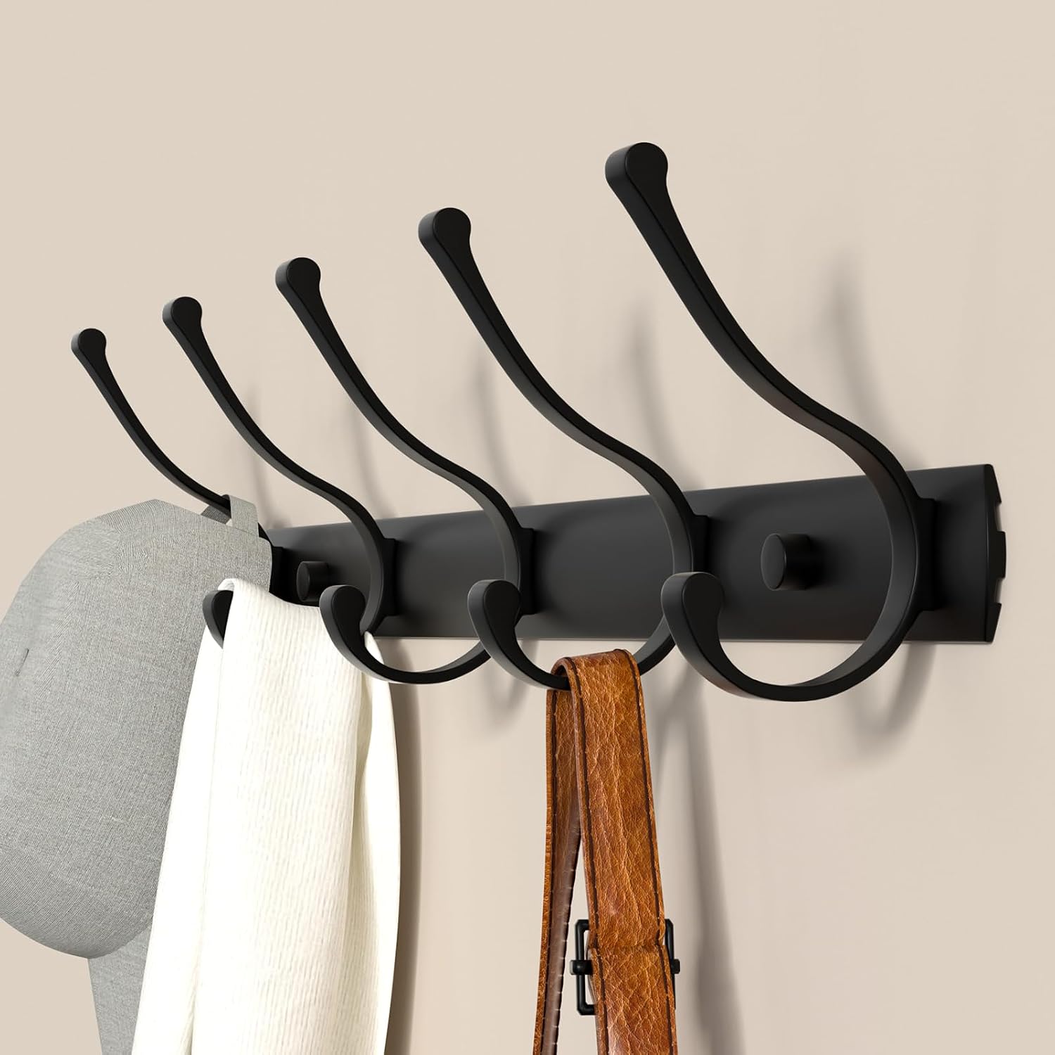 Wall Mounted Wall Hook Rack, 5 Hooks Metal Purse Hanger for Wall, Heay Duty Hangers for Wallfor Entryway Coset Bathroom(Black)