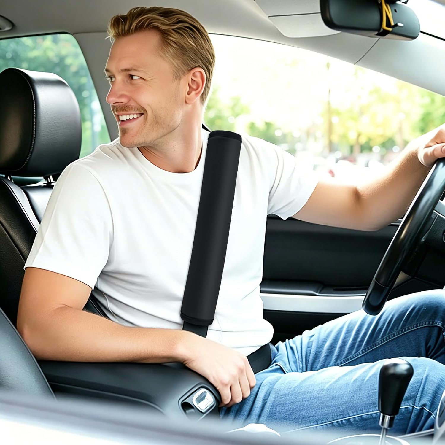 Waterproof Neoprene Car Seat Belt Cover, 15.5 Inch, Black, 1pc image 3