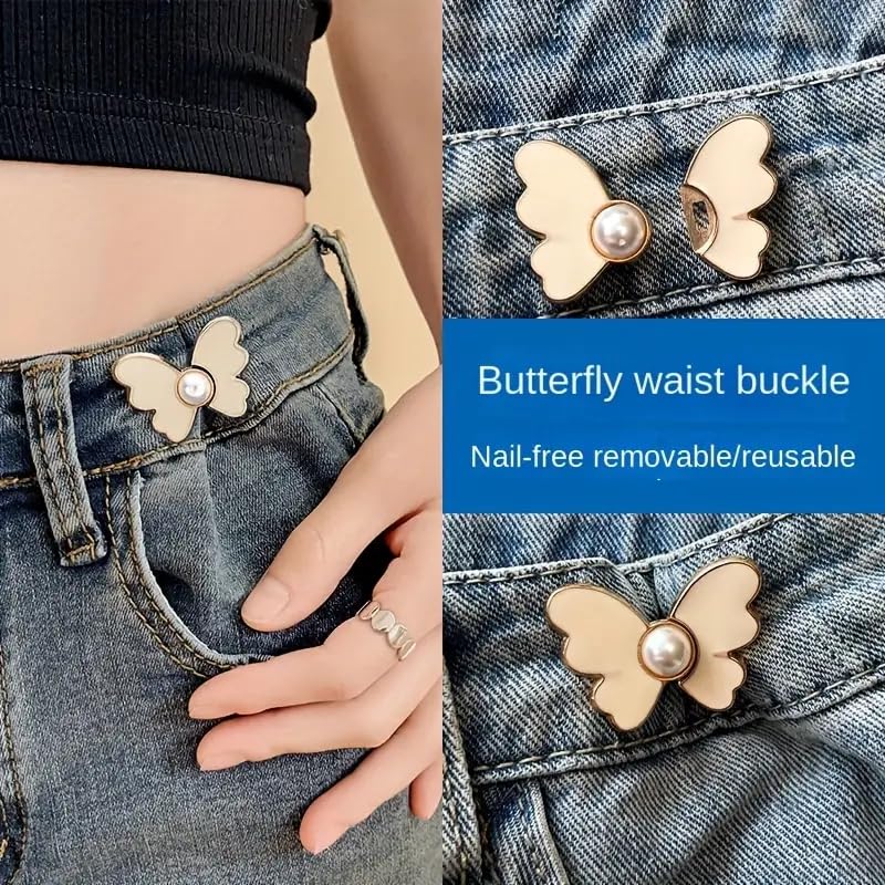 ZURATO Adjustable Buttons for Loose Jeans Pant Tightener Clip, Detachable Waist Buckles for Loose Jeans for Women, No Sew and No Tools Detachable Decorative Waist Buckle (Off-White, Pack of 2) 2