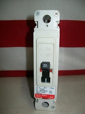 Cutler Hammer FD1020 Circuit Breaker, 277-Volt, 1-Pole, 20-Amp, Type FD