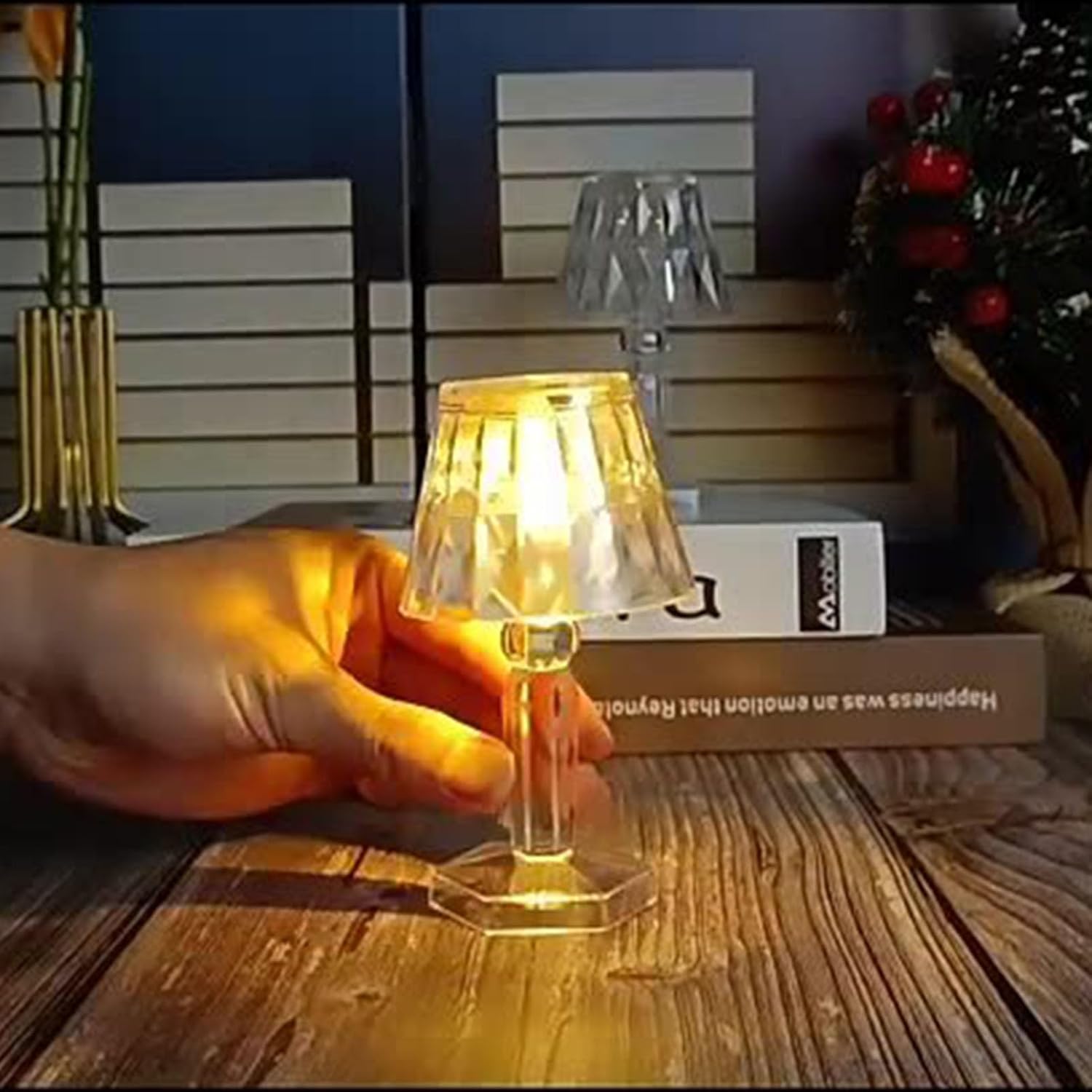 6個入り ミニ透明クリスタルLEDナイトライトセット クリスマスツリーテーブルランプ型ナイトライト ホームオフィス装飾用テーブルライ